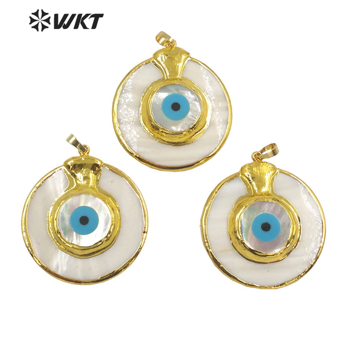 WT-JP260 WKT Newest Design Big Round Natural White Shell Eye Pendant Women Gorgeous Lucky Turkey Eye Shell Pendants