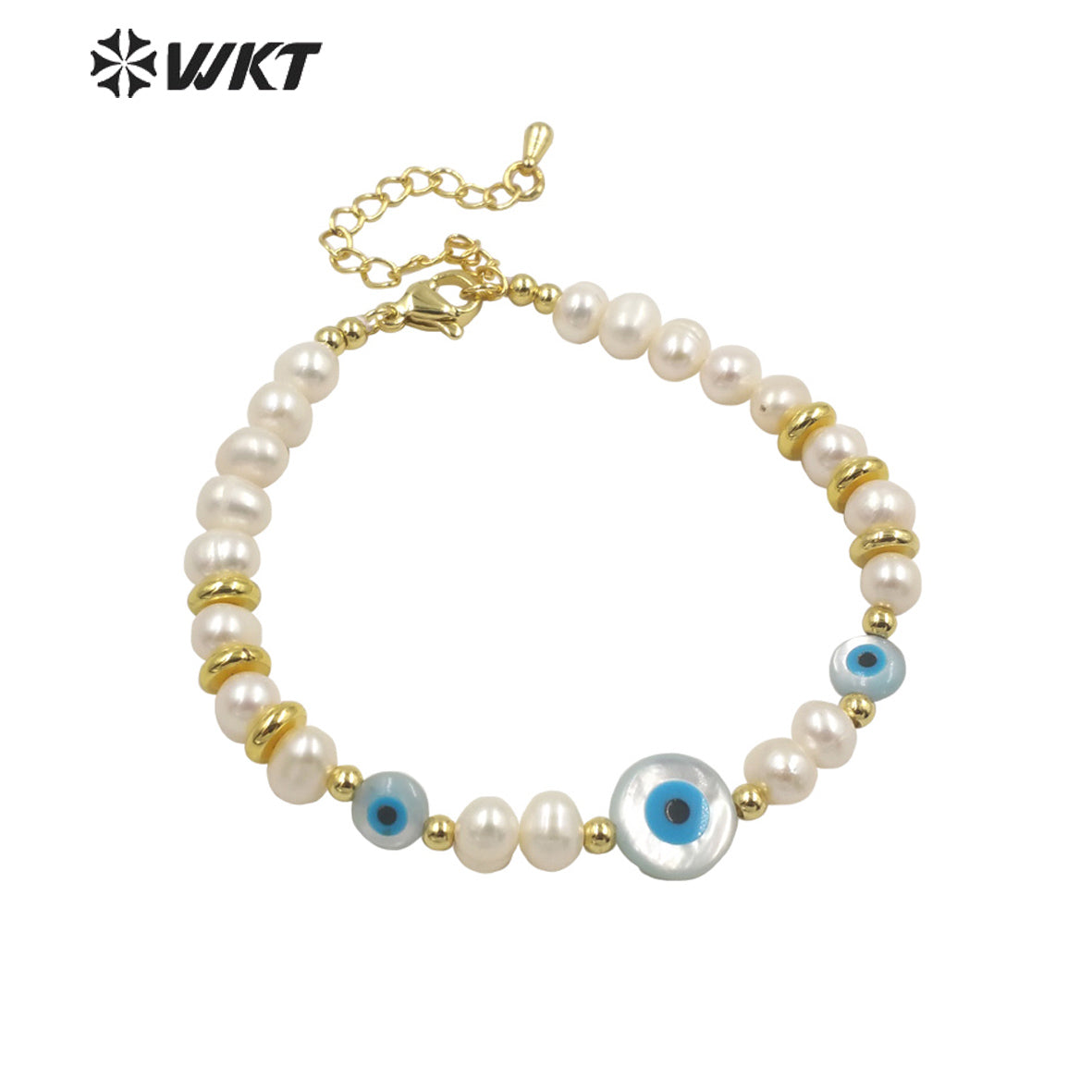 WT-MPB068 Wholesale Fashion Gold Shell Eye Pearl Bracelet Gorgeous Handmade Strand Space Beads Pearl Bracelets