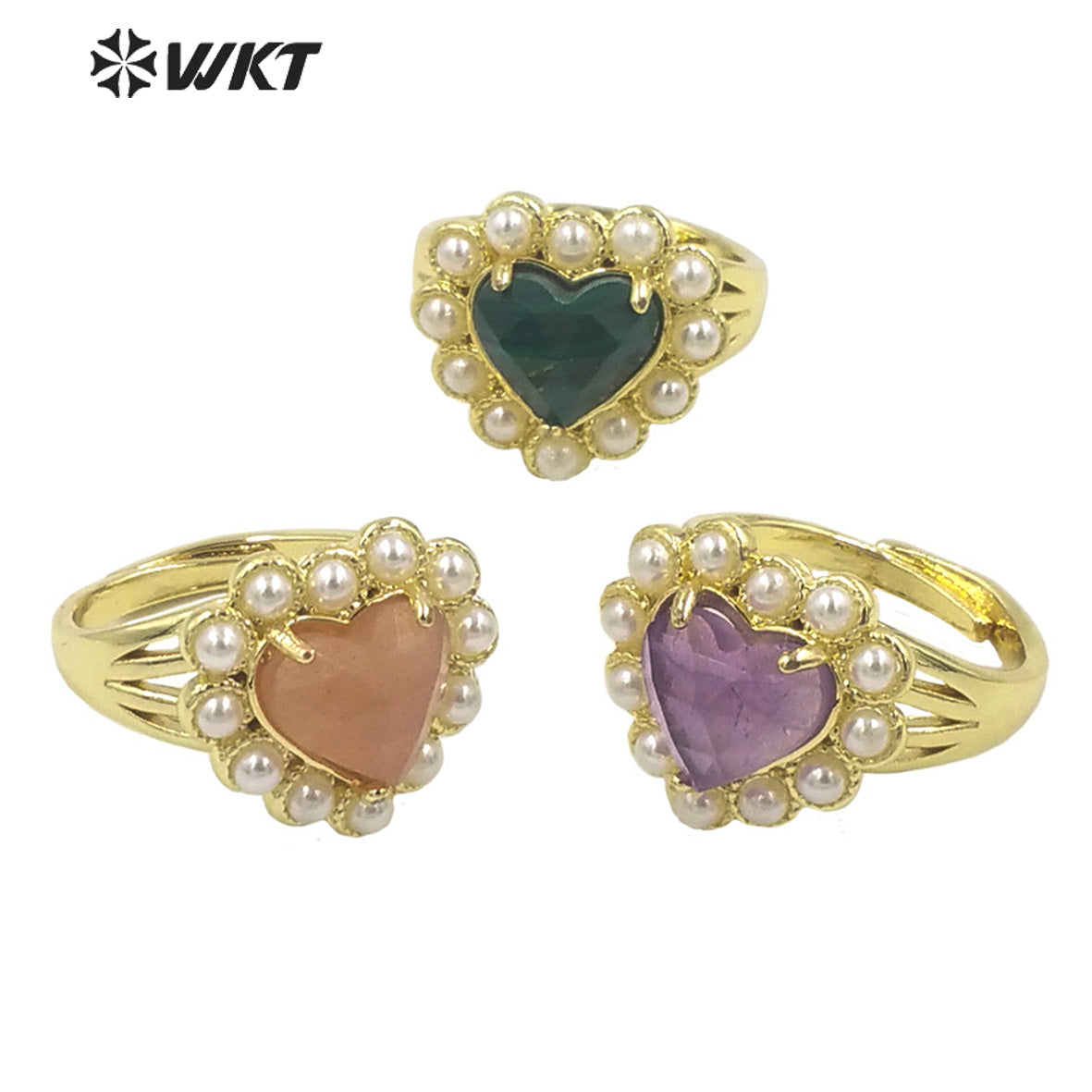 WT-MPR080 Lovely 18K Real Gold Plated Natural Sun Stone With Artificial Decorative Fashion Heart Gemstone Girl Ring