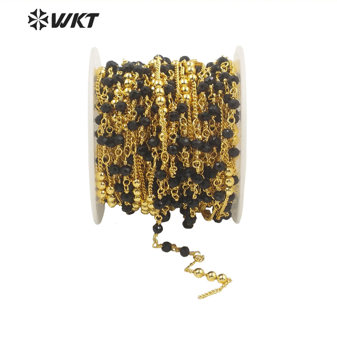 WT-RBC194 Wholesale New Black Beads Link Chain Sell by Meter 18k Real Gold Plated Jewelry Findings Chain for Necklace Design