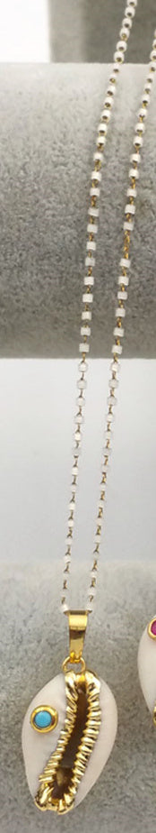 WT-JN097 WKT Jewelry Cowrie Necklace with Gold Plated Trim and CZ Stone Necklace Colorful Cz Necklace in Stock
