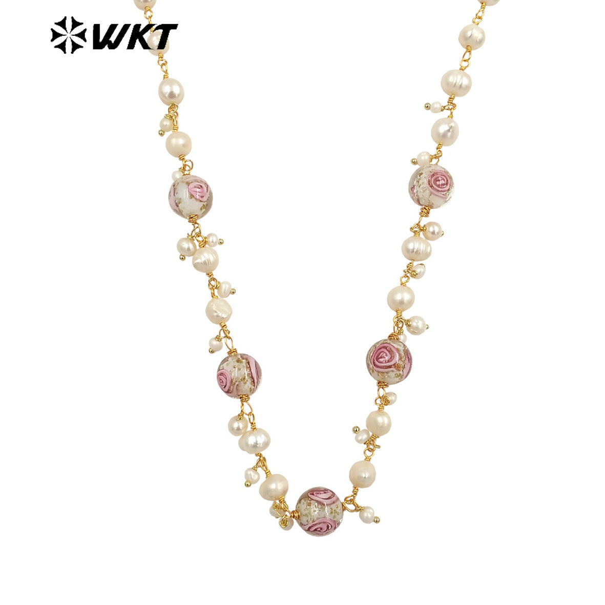 WT-JN239 Wholesale Fashion Pearl and Color Glaze Design 18k Chain Gold Plated Exquisite High Quality Scallop Pearl Necklace
