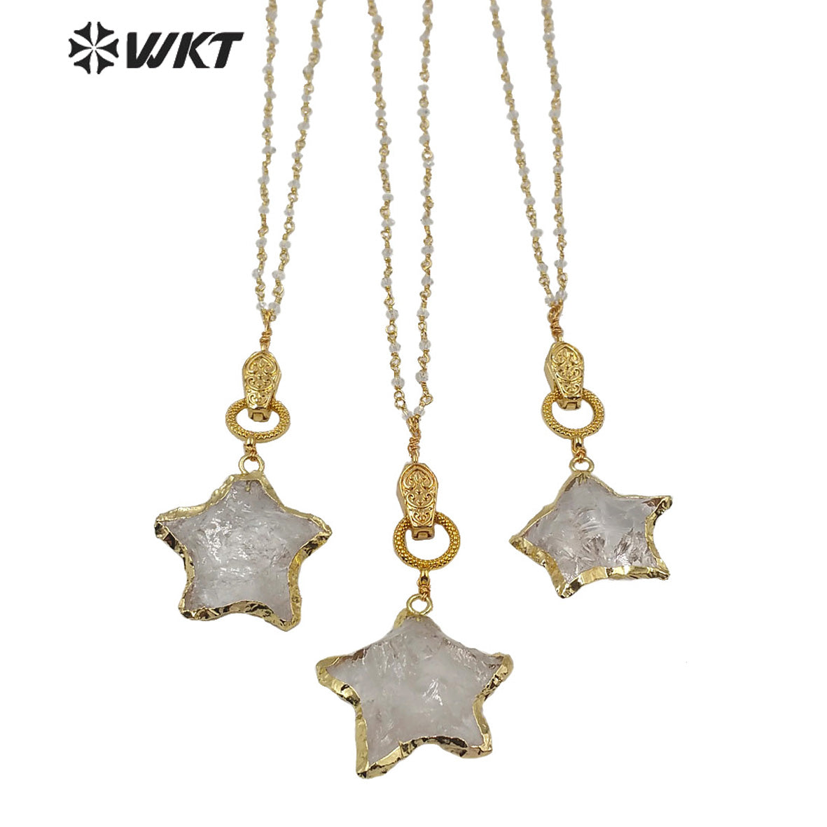 WT-N1214 Natural Raw Crystal Quartz Necklace Lady Fashion Jewelry Star Shape Crystal Necklace With Magnet Buckle