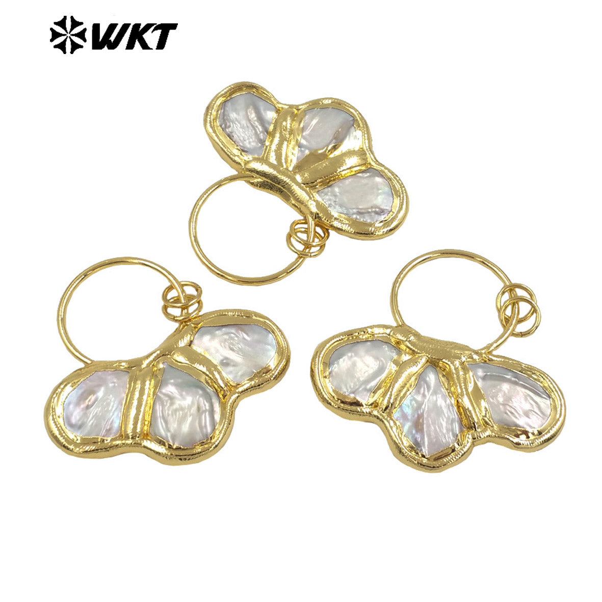 WT-JP386 WKT 2024 New Design 18K Gold Plated Natural Yellow Brass Freshwater Pearl Shell Shape Pendant Necklace Accessories