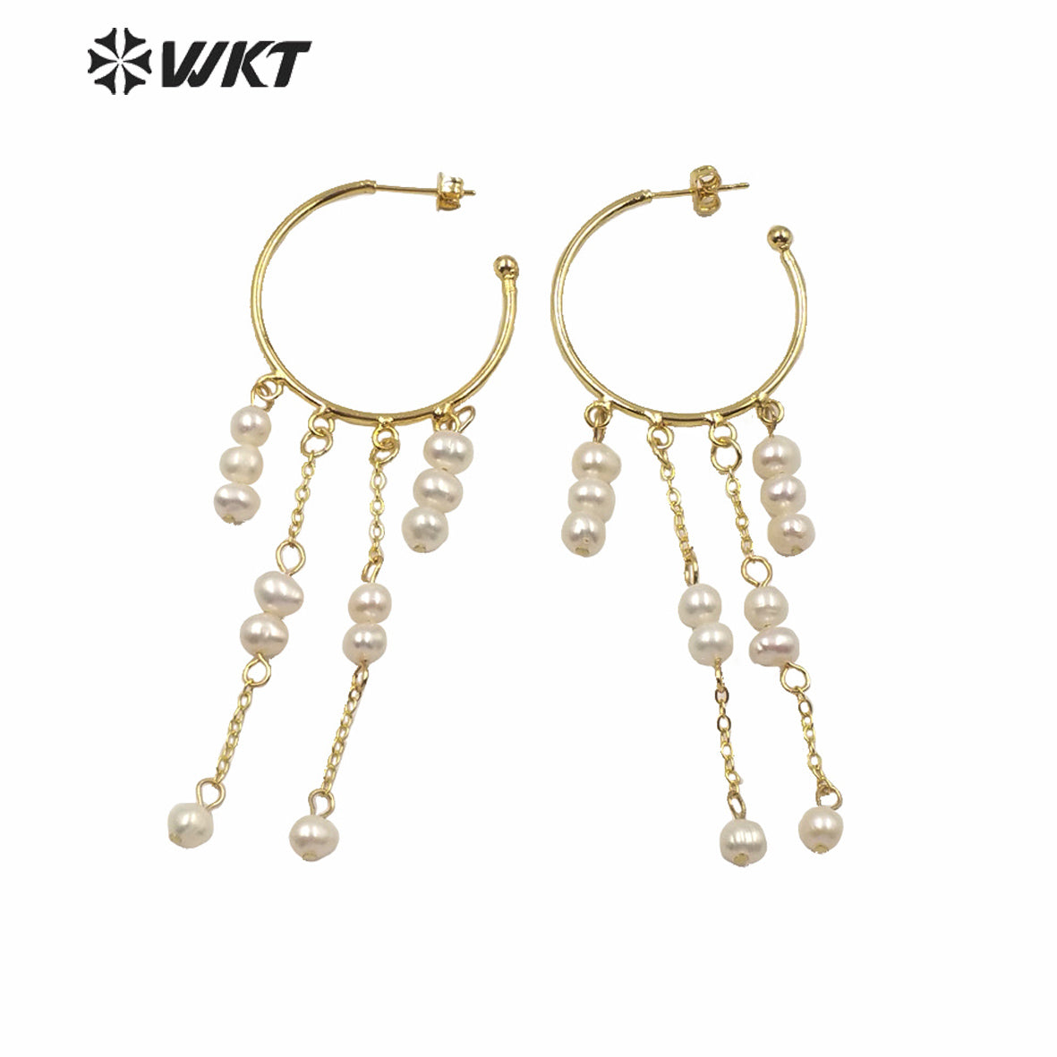 WT-MPE034 Italy Designer NEW Come Elegant Dangling Pearl Earrings Popular Round Hoop Push Back Long Dangle Hoop Earrings