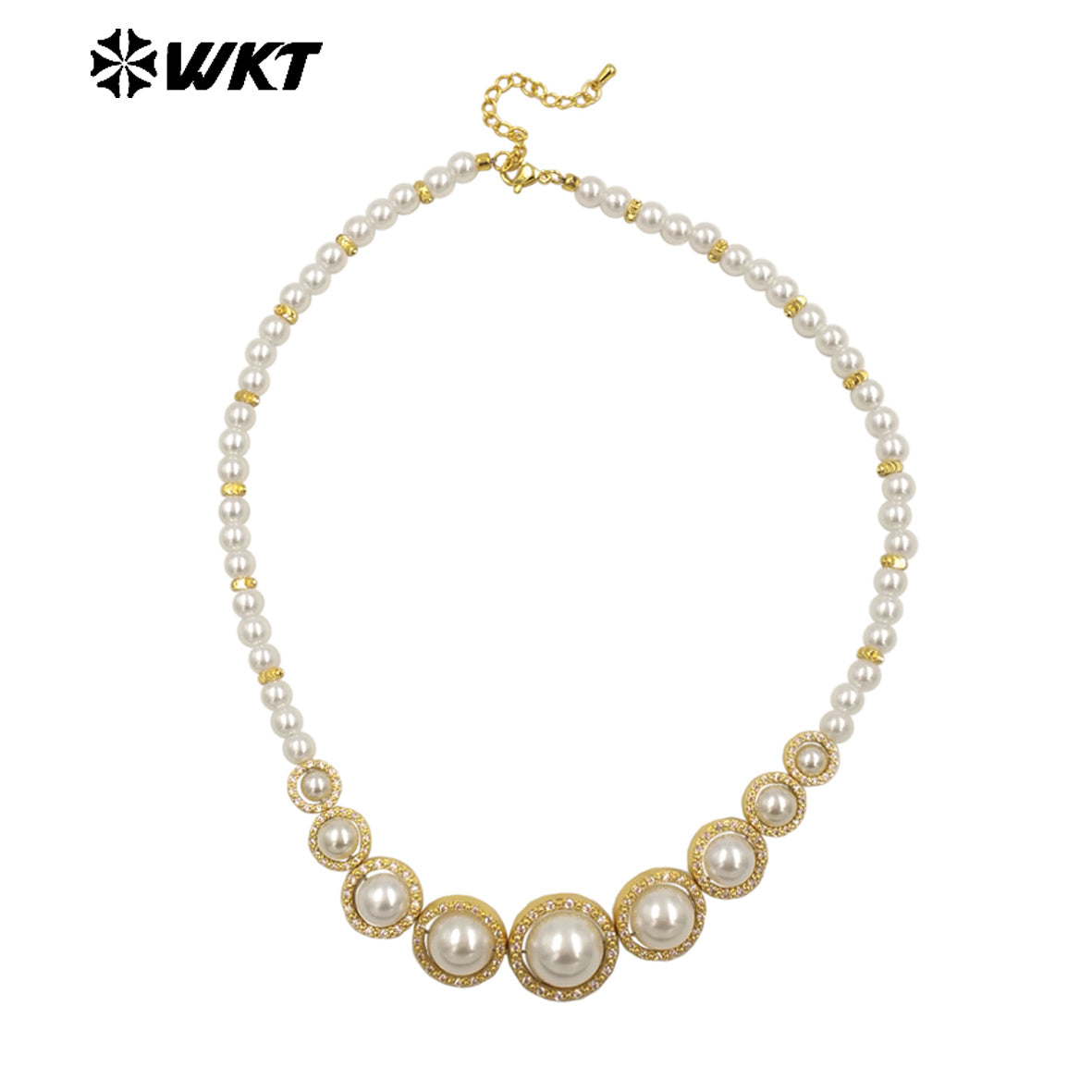 WT-JN290 Stylish Gold Beads Interspersed With Silver Beads Pearl Round Necklace With Small Zircon Jewelry Accessories for Women