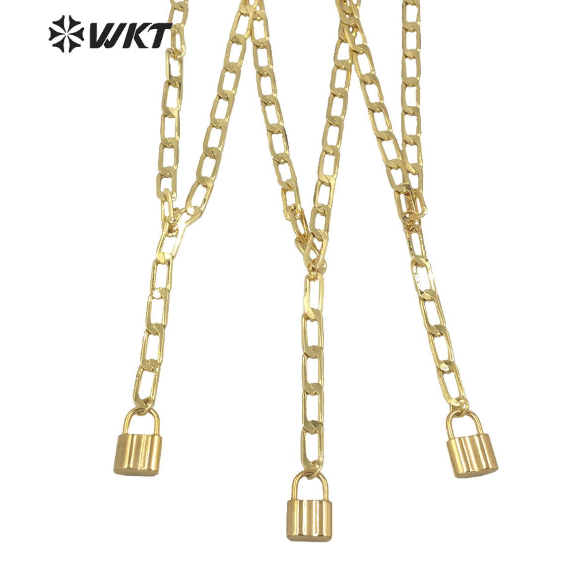 WT-N1307 Wholesale New Fashion 18k Real Gold Plated Faceted Curb Chain Y Shape Necklace Women Lock Choker Necklace