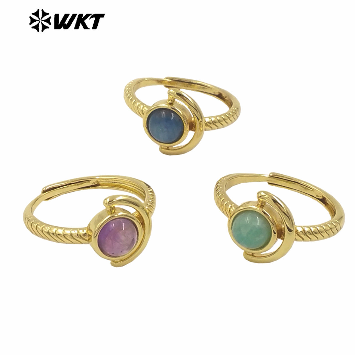 WT-R540 Newest Delicate Tiny Round Natural Stone Women Birthday Ring in Open Size With 18k Gold Plated