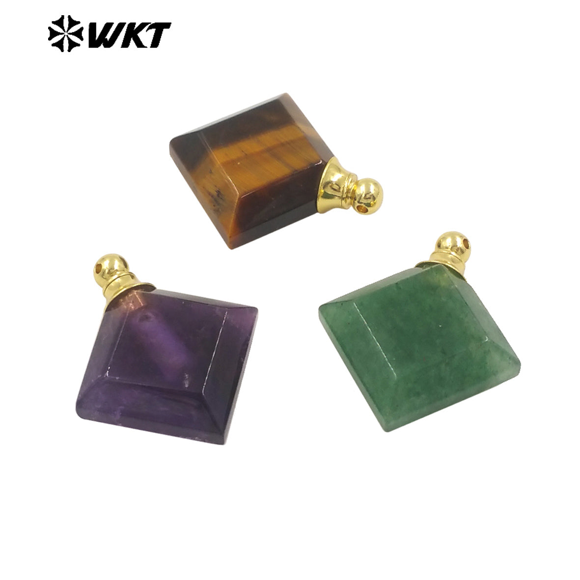 WT-P1980 Newest Fashion Gold Plated Diamond Shape Double Faceted Precious Gemstone Made Perfume Bottle Jewelry Pendants