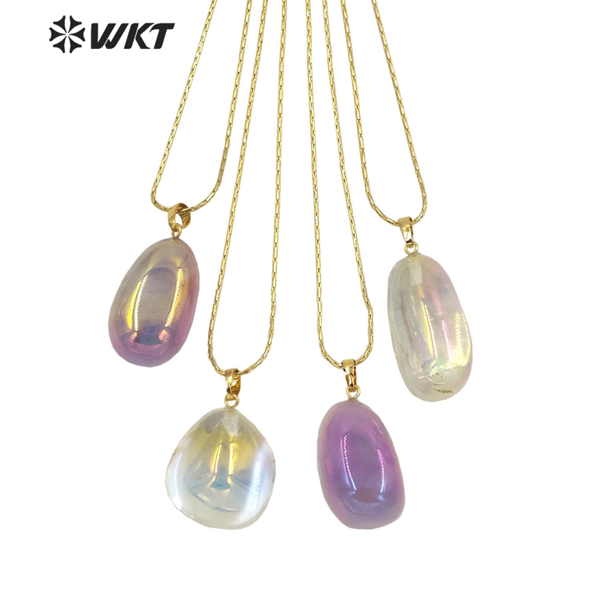 WT-N1398 WKT Amazing Brightly Aura Chunky Egg Shape Stone Necklace Energy Healing Crystal Quartz Aura Necklace Jewelry