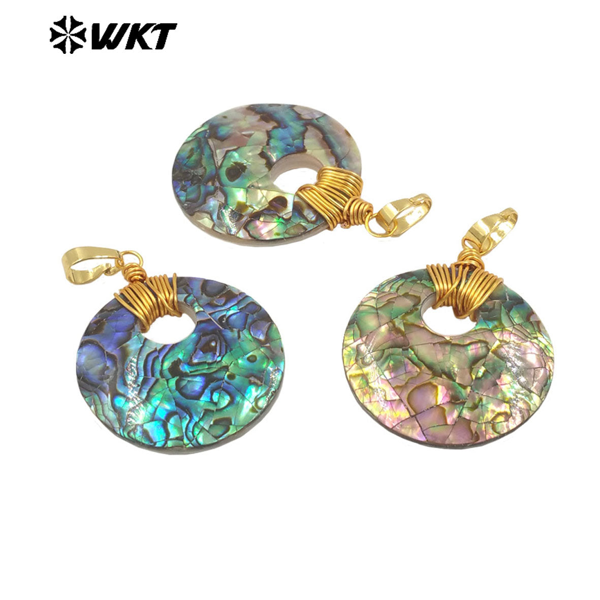 WT-JP391 Customize Elegant 18K Gold Plated Round Stylish Abalone Shell Pendant Jewelry Accessories for Women As Daily Decoration