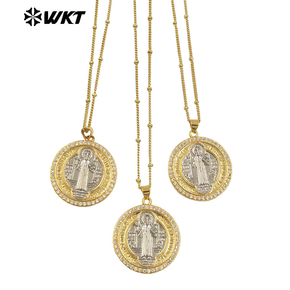 WT-MN987 WKT New Design 18K Gold St Benedict Medal Necklace for Christian Religious Jewelry Gift