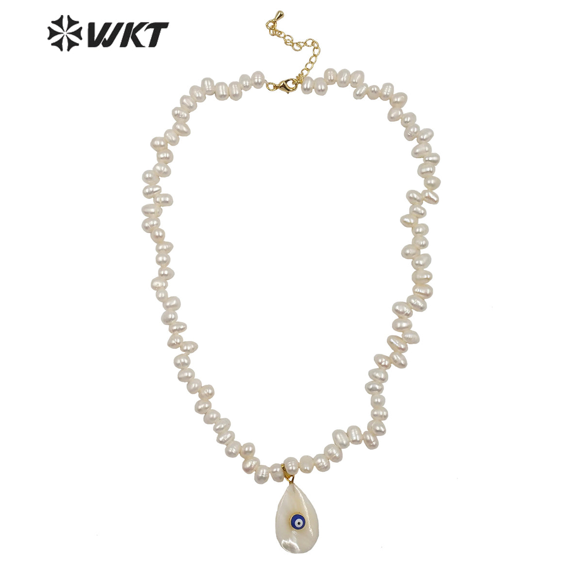 WT-JN115 Wholesale 16" Natural Pearl Beads Necklace With Eye Charm Shell Pendant Fashion Lady Jewelry Pearl Necklace