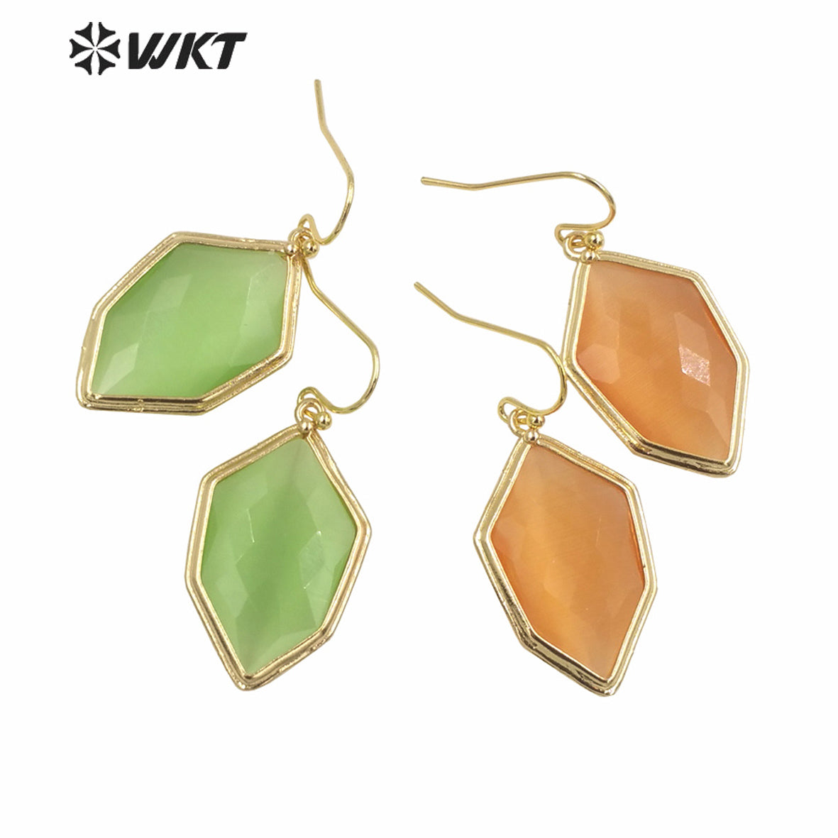 WT-E740 Amazing Colorful Elegant Natural Cat Eye Stone Hexagon Shaped Long Charming Earrings Women Pendant Earrings