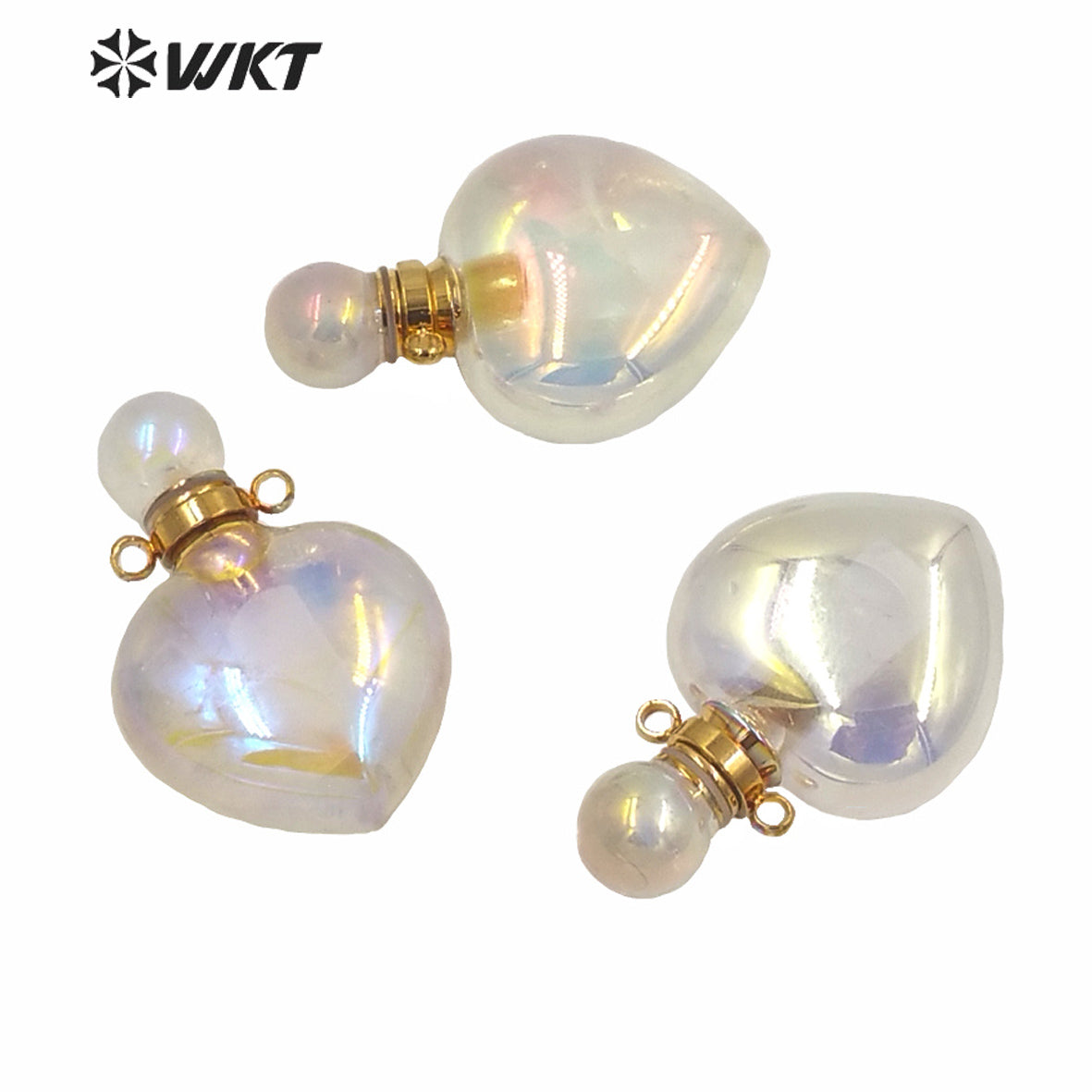WT-P1595 Amazing WKT Exclusive Color Natural AURA Quartz Heart Shape Stone Pendant Fashion Heart Essencial Oil Bottle Pendant