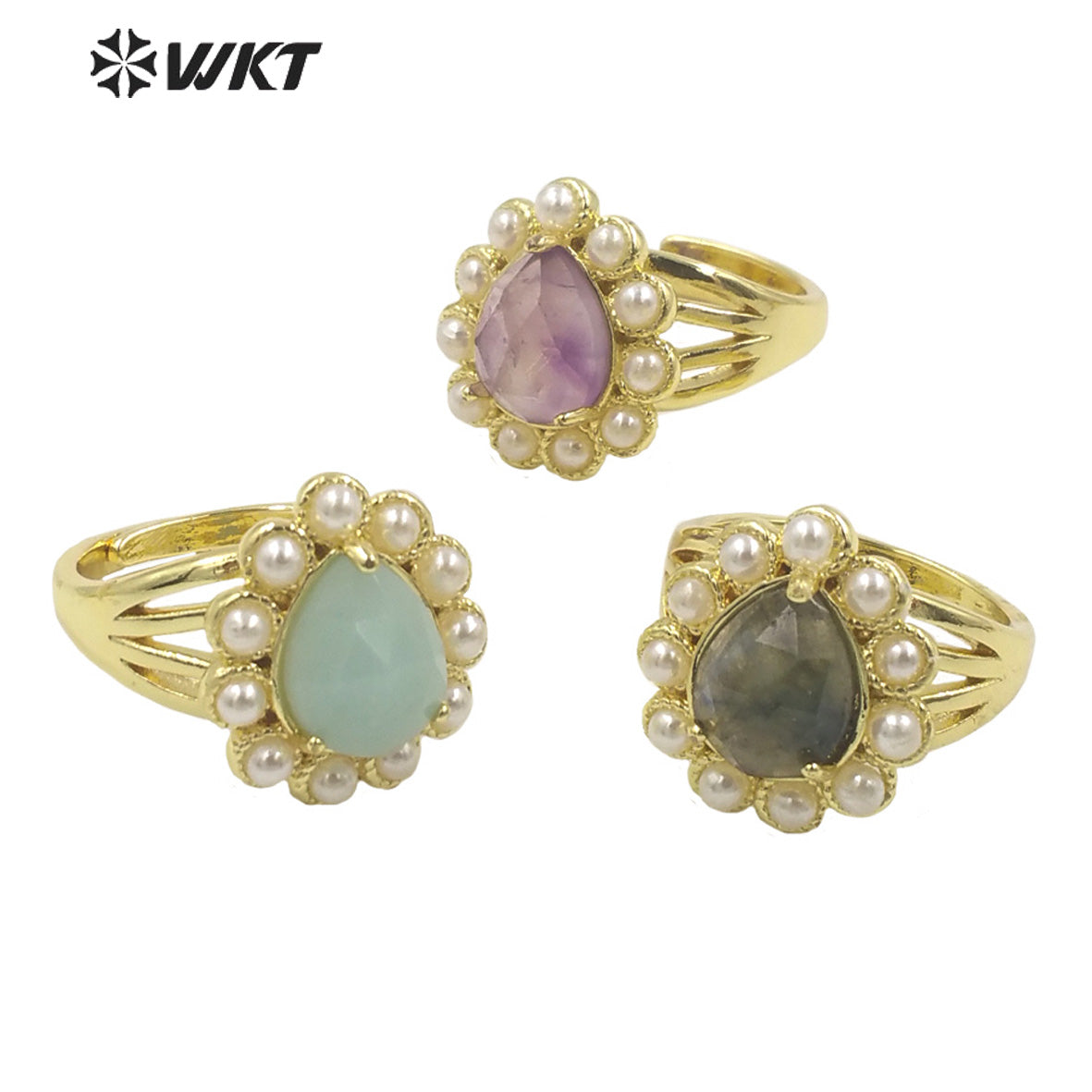 WT-MPR082 Amazing Delicate Fashion Gold Women 18K Plated Teardrop Open Adjustable Tiger Eye Stone Ring