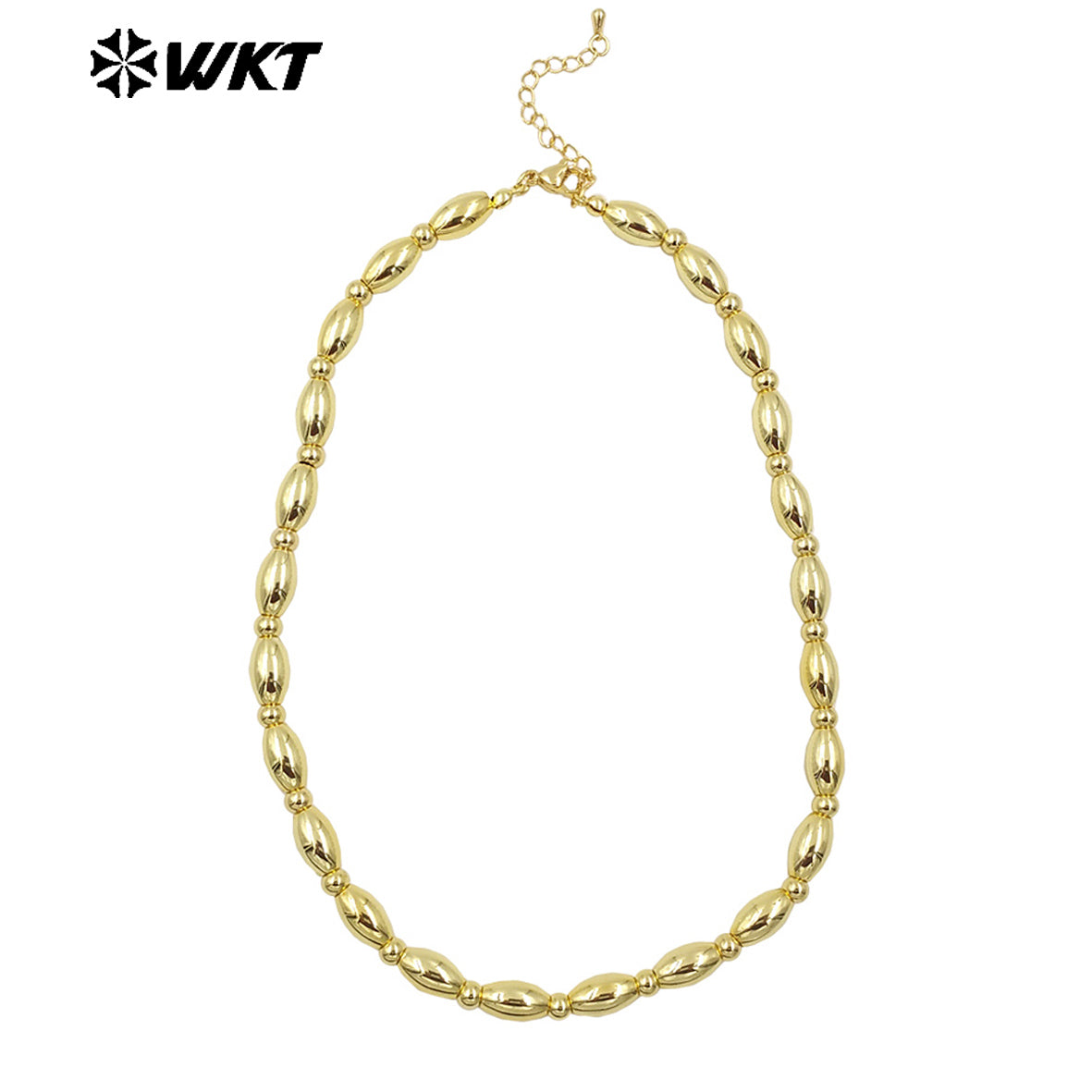 WT-JFN09 Delicate Simple Hot 16inch Long Bullet Beads 18K Real Gold Plated Resist Tarnishable Space Ball Necklace