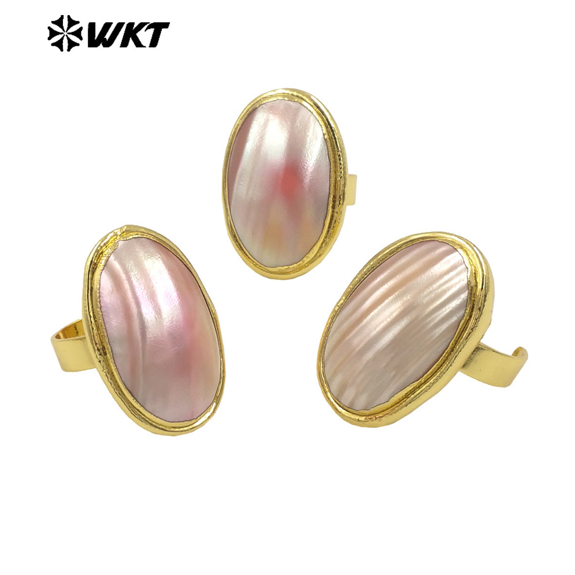 WT-MPR112 New Arrivals High Quality 18K Gold Plated Unisex Oval Adjustable Pink and White Large Mabe Shell Ring As Special Gift