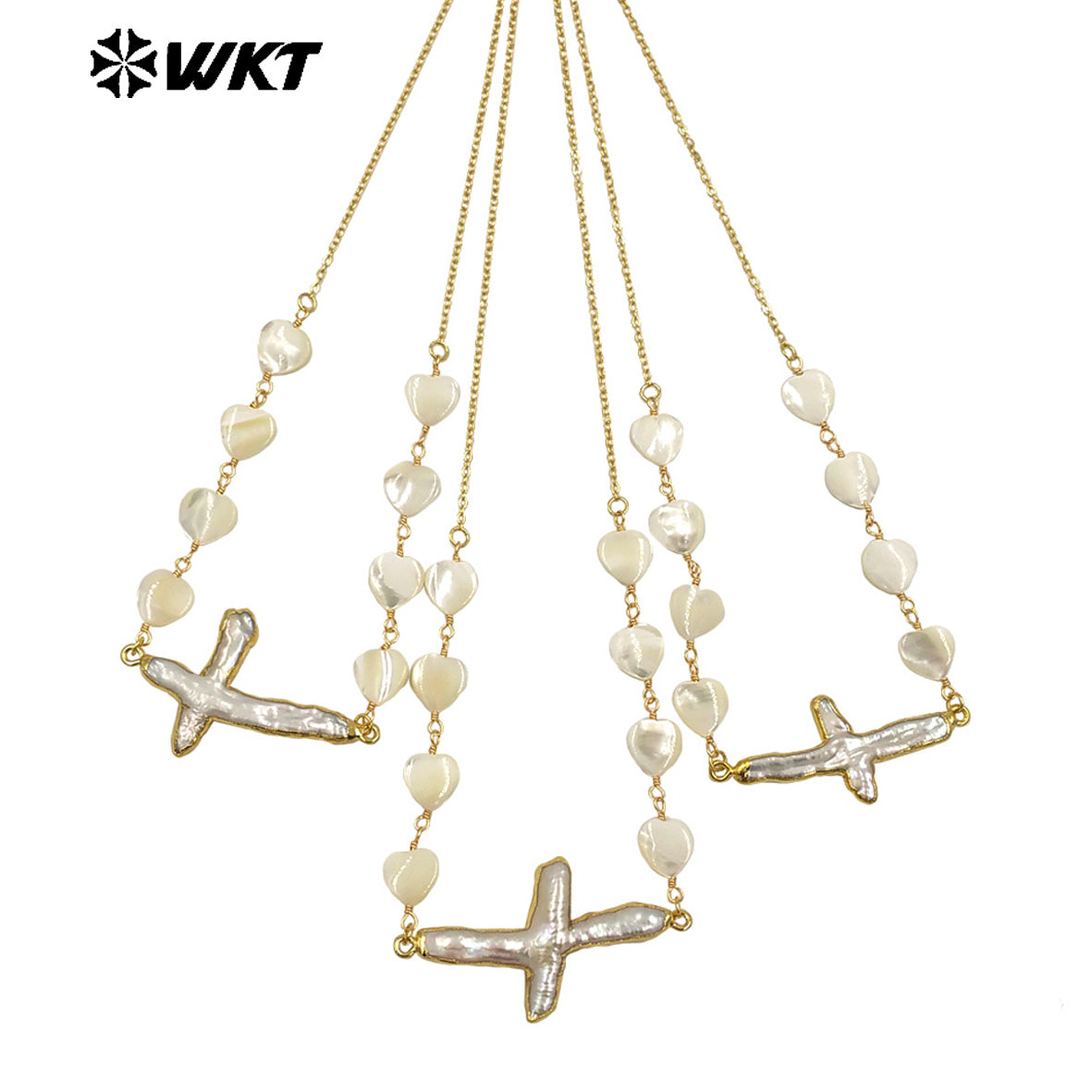 WT-JN301 Wholesale Private Label Religious 18K Gold Plated Love Beads Cross Pendant Women Necklace As Birthday Gift Jewelry