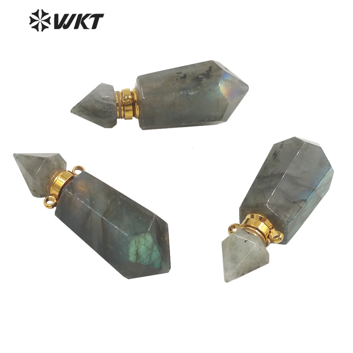 WT-P1760 WKT Superior Quality Natural Stone Perfume Bottle Pendant Labradorite Perfume Bottle Pendant Jewelry Necklace Accessory