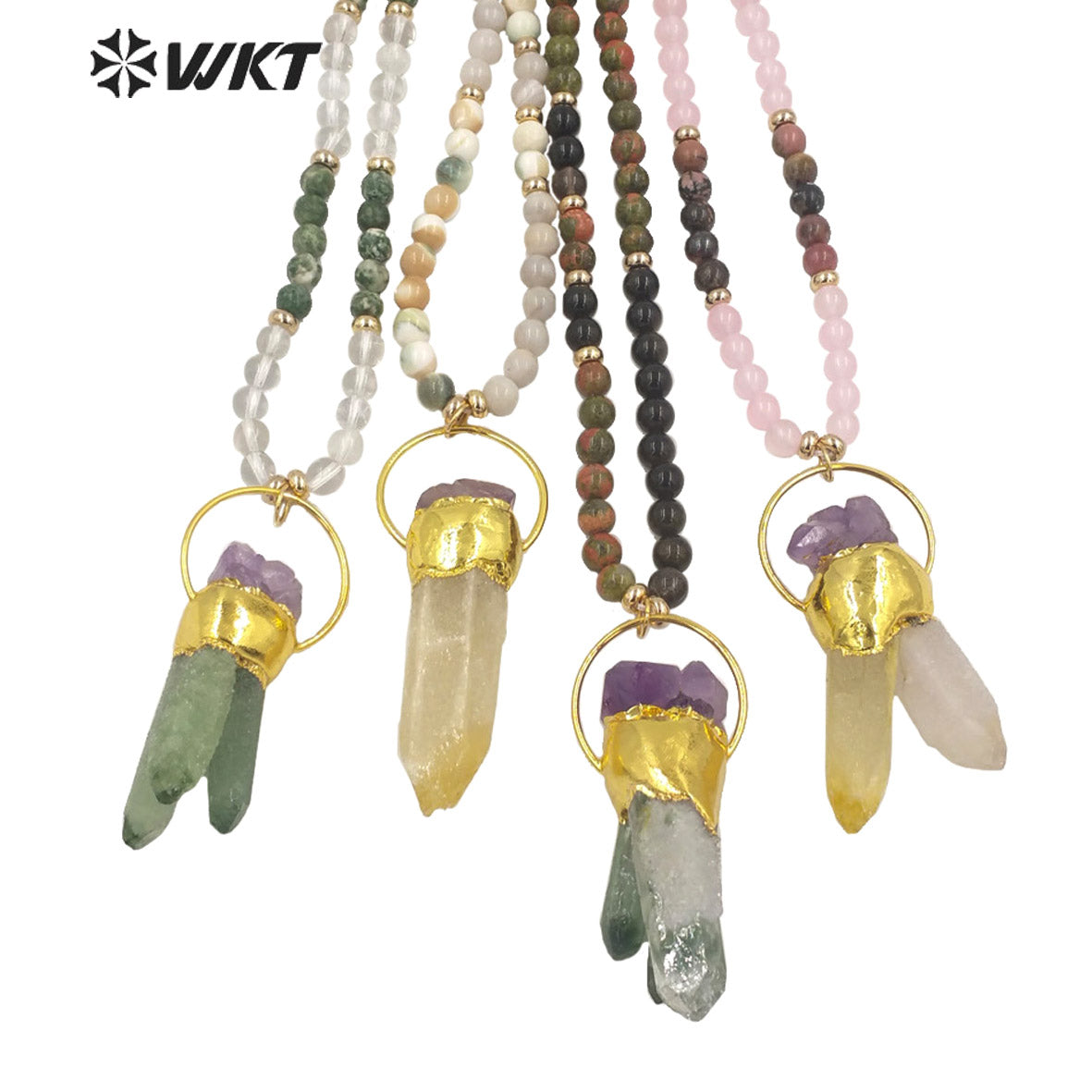 WT-N1340 WKT Natural Special Irregular Cluster Quartz Pendant Necklace With Colored Beads Big Wedding Party Necklace Jewelry