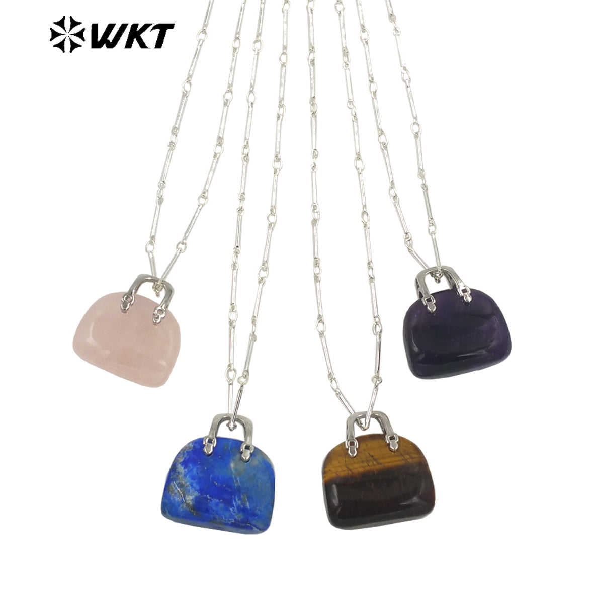 WT-N1362 Cute Handbag Shape Crystal Clear Natural Colored Gemstone Necklace Ladies Jewelry Necklace Gemstone Necklace