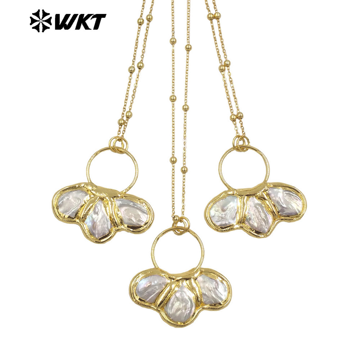 WT-JN298 Explosive New Products Gentle 18K Gold Plated Freshwater Pearl Shell Shaped Pendant Necklace Jewelry Finished for Women
