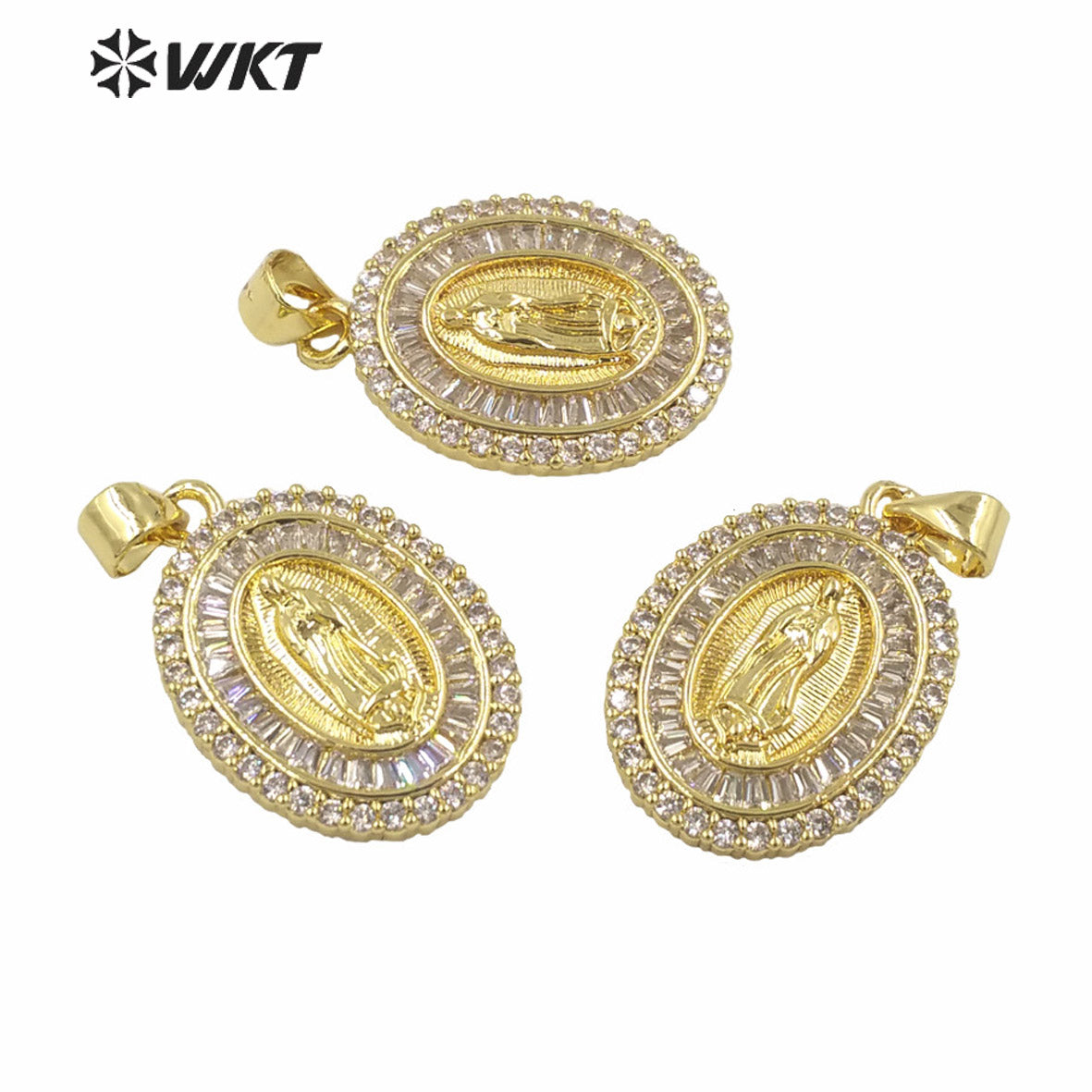 WT-MP279 Newest Vintage Style Female Deity Shaped Round Shaped Cubic Zircon Madonna Design Pendant