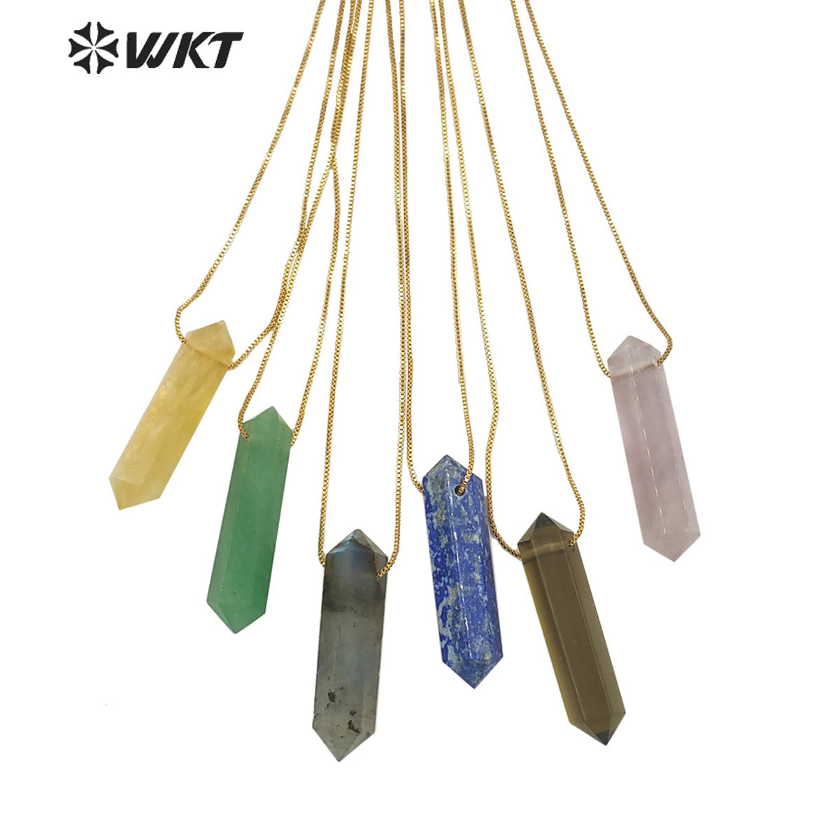 WT-N1306 New Fashion Gold Adjustable Chain Thread Simple Elegant Rose Quartz Point Necklace Natural Double Point Quartz Necklace