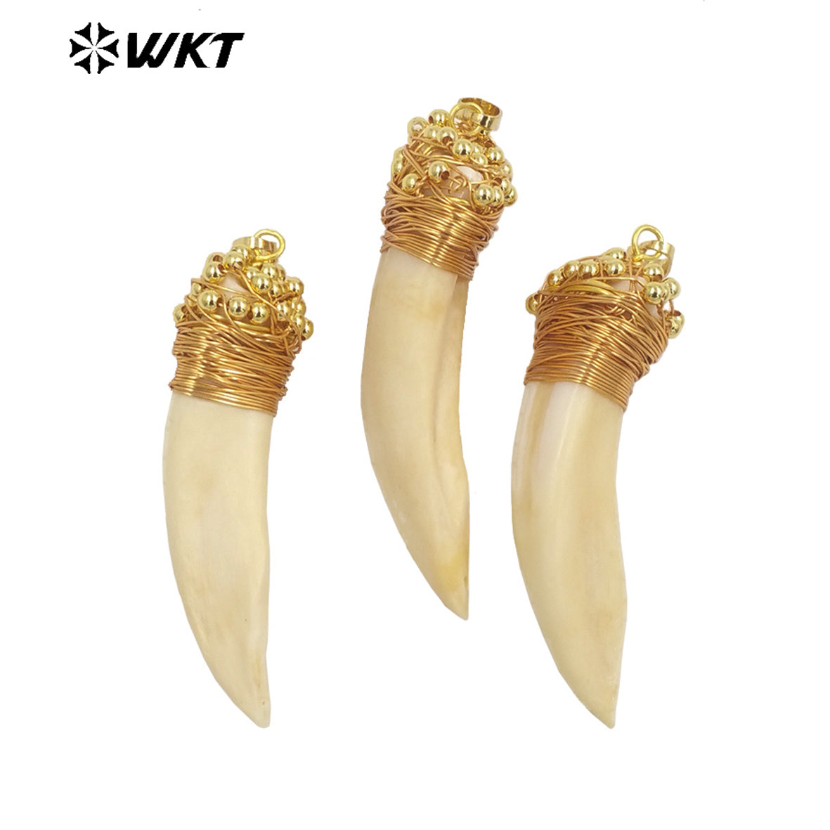 WT-P1913 New Elephant Teeth Design Punk Pendant 18k Real Gold Plated Claw Setting Oval Teeth Pendants for Birthday