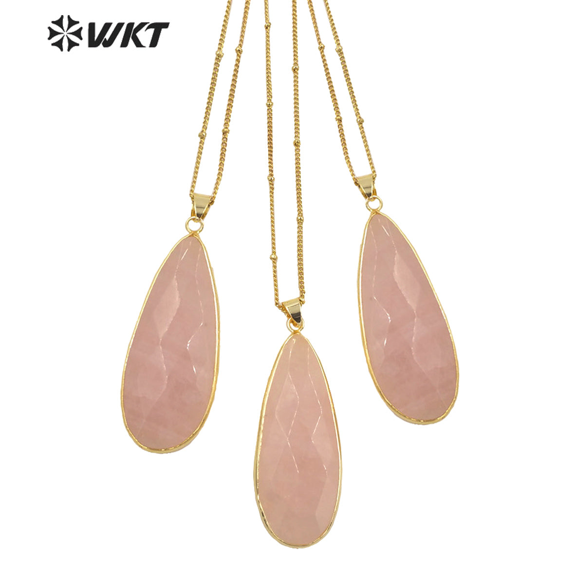 WT-N1347 WKT 2022 Attractive Natural Pink Stone Necklace Long Drop Rose Quartz Necklace for Girls Jewelry Necklace Wedding Party