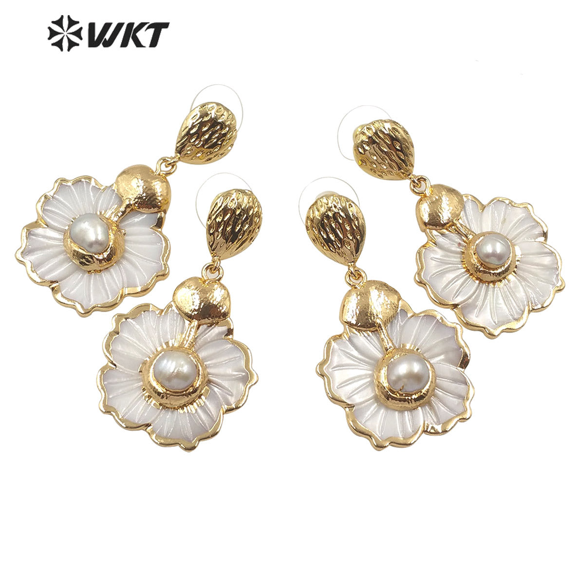 WT-E592 Newest White Flower Dangle Earring With Natural Pearl Charm Fashion Women Natural White Shell Earring