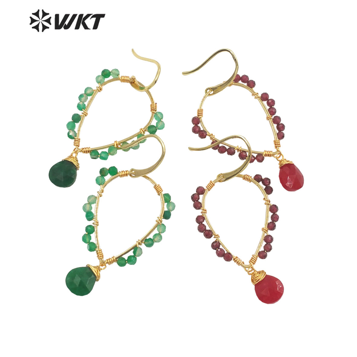 WT-E693 Amazing Wire Wrapped Natural Gemstone Drop Charming Earrings Unique Handmade Tiny Beads Earrings for Friend Gift