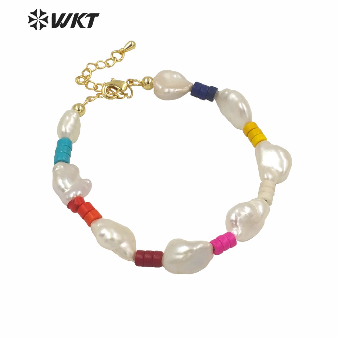 WT-MPB029 WKT NEW Design Irregular Freshwater Pearl Beads Bracelet Fashion Lady Bohemian Style Colorful Beads Pearl Bracelets