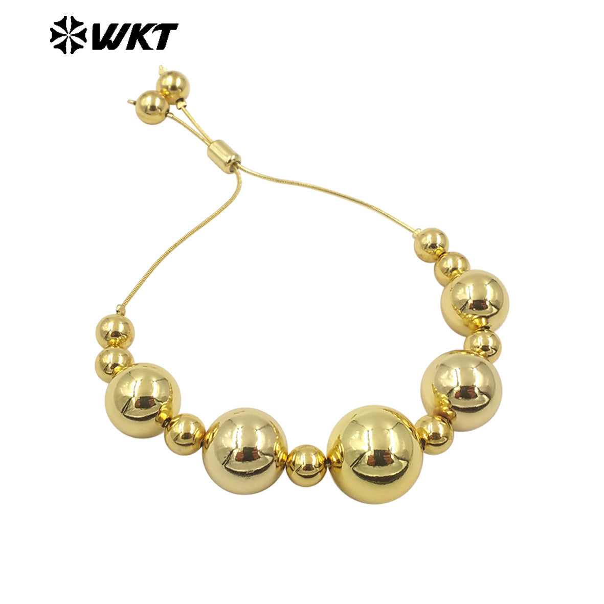 WT-JF345 Wholesale New Design 18K Big Round Brass Beads Handmade Adjustable Chain Bracelet