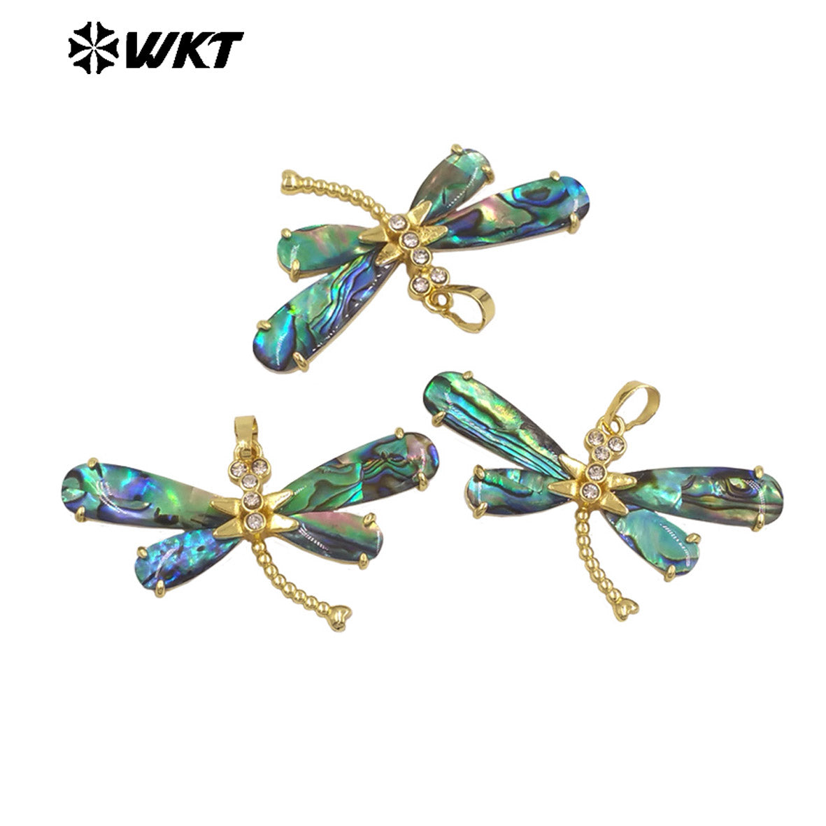 WT-JP438 Delicate 18K Gold Plated Natural Abalone Shell Dragonfly Shape Pendant For Ladies Beautiful Jewelry Handmade