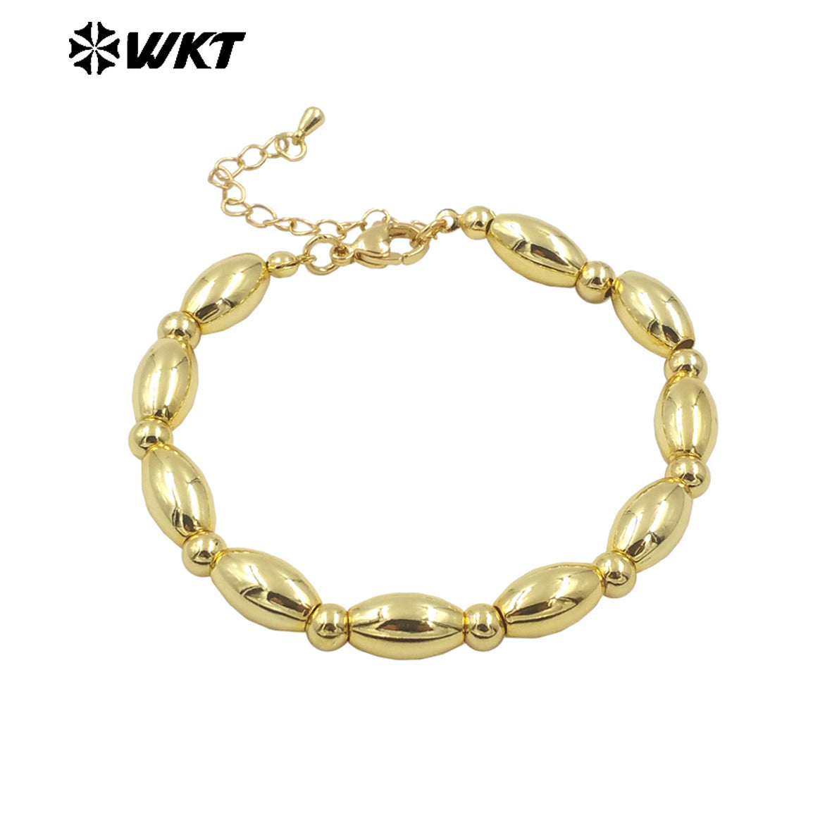 WT-JF349 Wholesale Fashion 18K Real Gold Plated Bullet Shape Hand Strand Made Beads Bracelet With Extend Chain