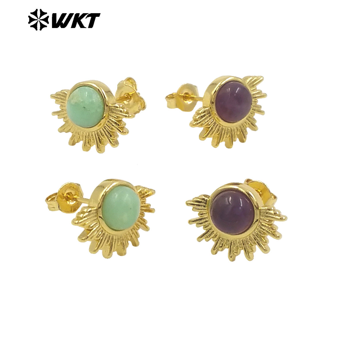 WT-E773 New Design Wholesale Natural Round Gemstone Multi-Colored Women's Earring Studs As Daily Jewelry and Birthday Gifts
