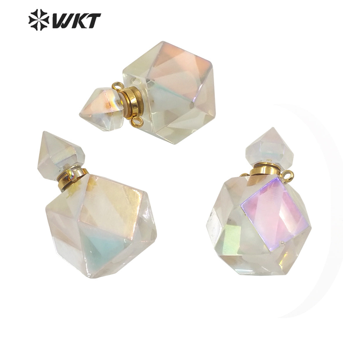 WT-P1696 WKT New Color Fashion Stainless Steel Jewelry Accessory Parts Natural Diamond Faceted Cut Aura Crystal Perfume Bottle