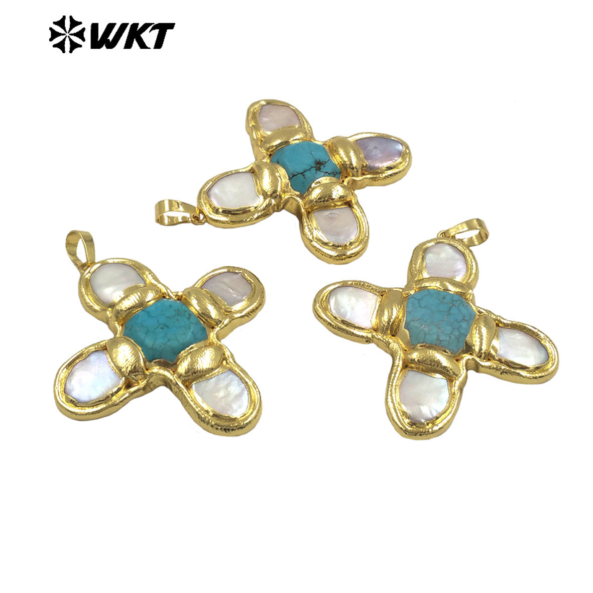 WT-JP401 Exquisite Accessory Pendant With Natural Freshwater Pearl and Turquoise Stone Cross Shape for Jewelry Handmade Gift