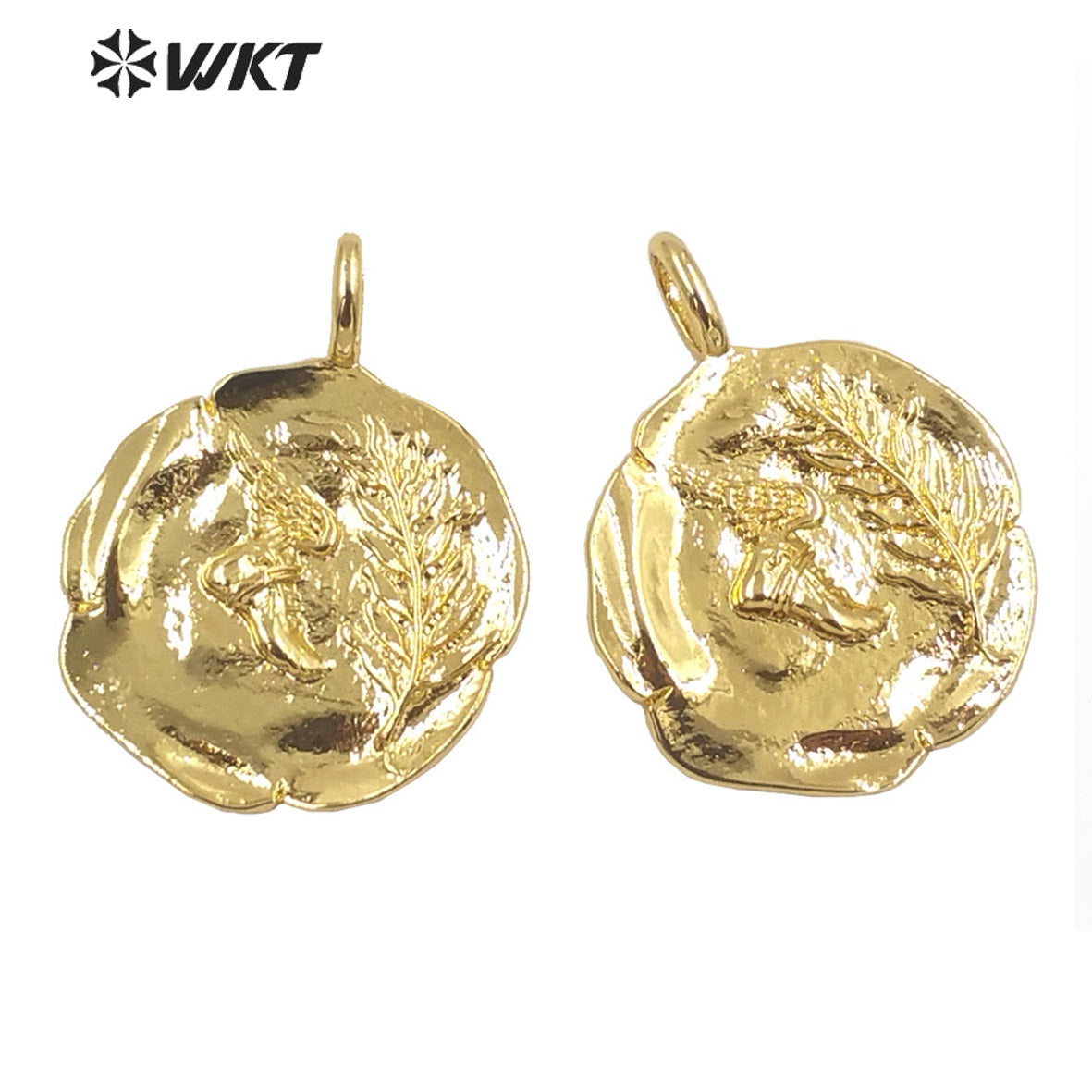 WT-MP208 Amazing New Full 18k Real Gold Plated Brass Metal Symbolized Pendant Round Flower Religious Metal Charms for Necklace