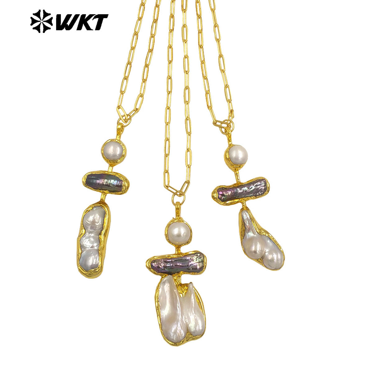 WT-JN335 18K Gold Electroplated Elegant Luxury Natural Irregular Freshwater Pearl Pendant Necklace Anniversary Jewelry