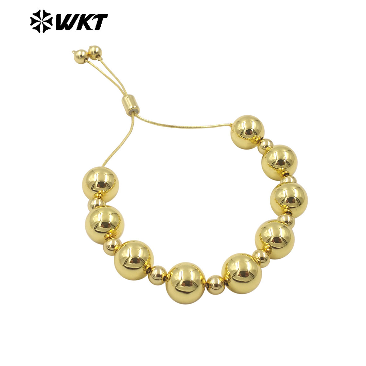 WT-JF347 New Popular Design Different Size Brass Round Beads Handmade Chain Bracelet in Adjustable for Women