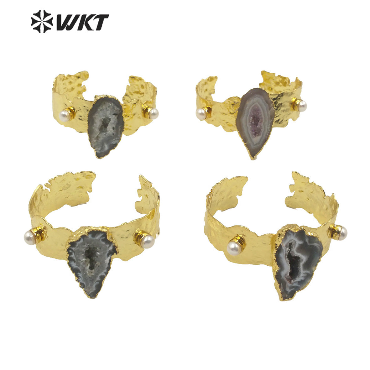 WT-B514 Gorgeous Fashion Gold Plated Natural Stone Bracelet Bangle Supper Chic Geode Agate Bangle for Women