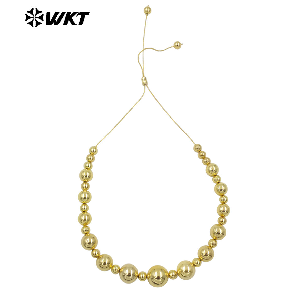 WT-JFN18 the North America Popular 18K Real Gold Plated Small and Big Space Beads Connect With Extend Chain Long Necklace