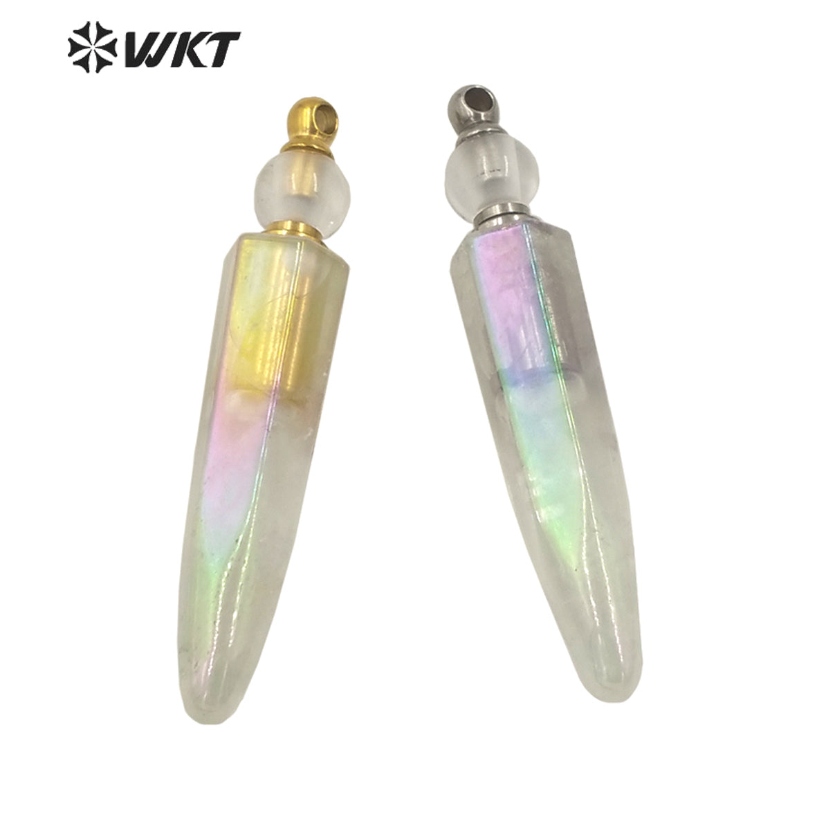 WT-P1620 Wholesale New Design Long Natural Crystal Quartz Angel Aura Perfume Bottle Pendant Fashion Natural Stone Aura Bottle