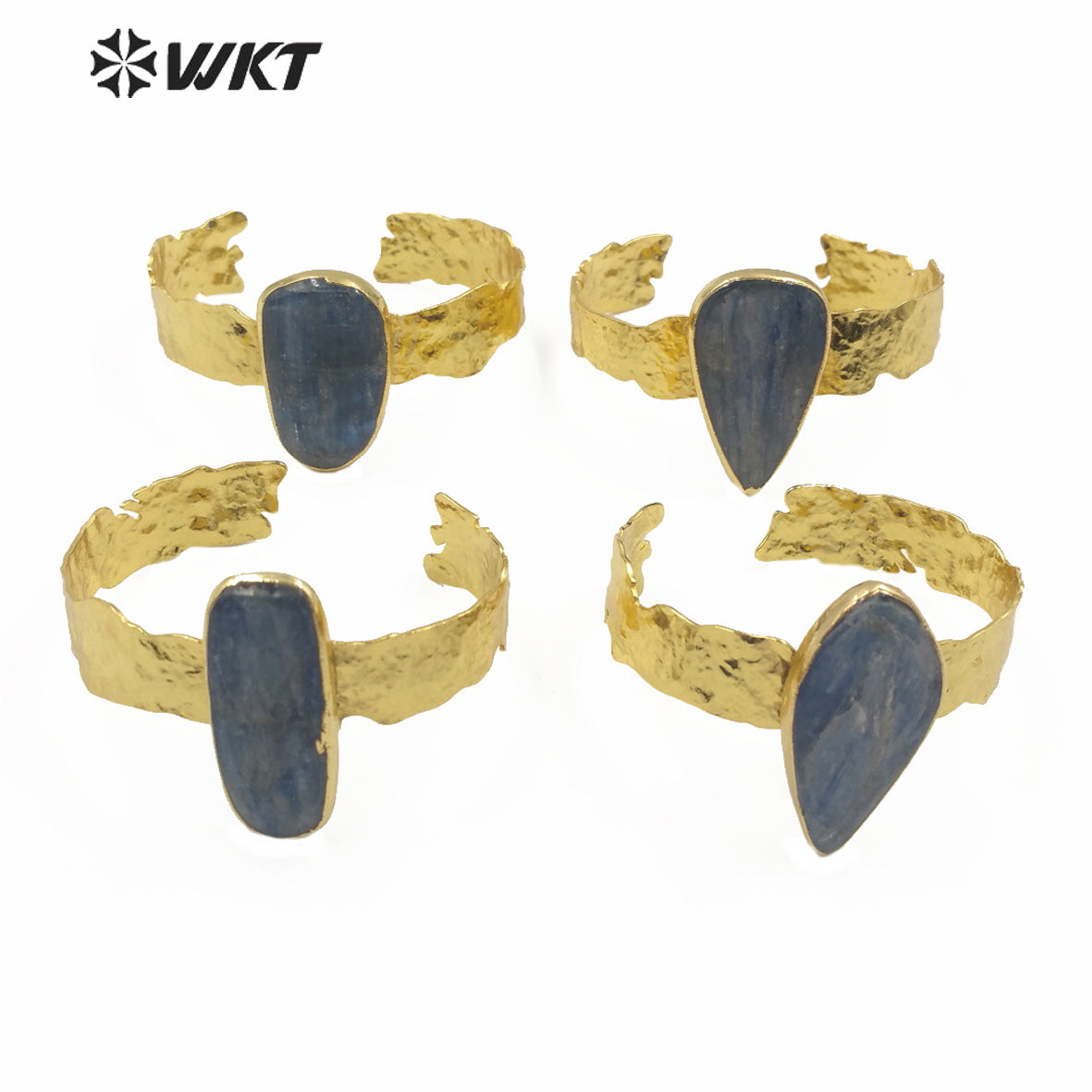 WT-B541 Classic Natural Blue Kyanite Bangle With Real Gold Plated Elegant Charm Jewelry Blue Kyanite Cuff Bangle