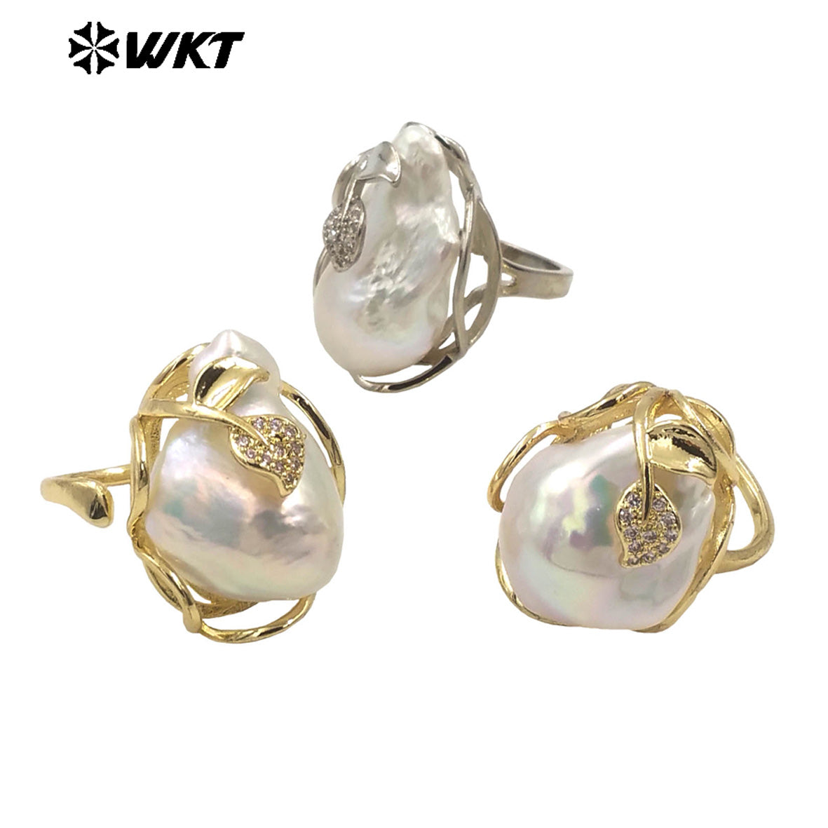 WT-MPR087 Gorgeous High Bright Natural Freshwater Baroque Pearl Ring Women Gold Claw Setting Precious Gift for Birthday