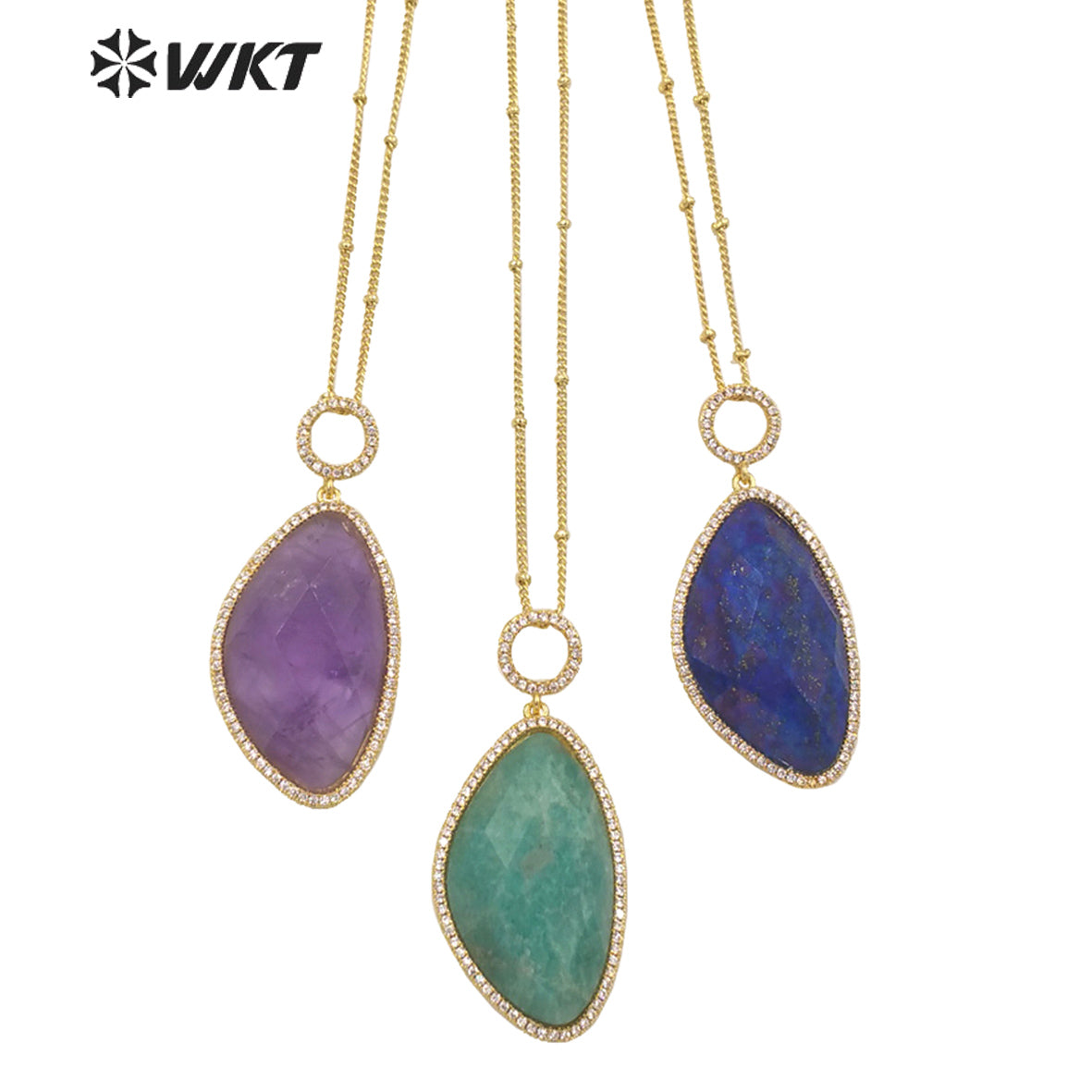 WT-N1350 WKT 2022 Fashion Jewelry Amethyst Amazonist Lapis Necklace Natural Micro Pave Pendant Necklace Made Stone