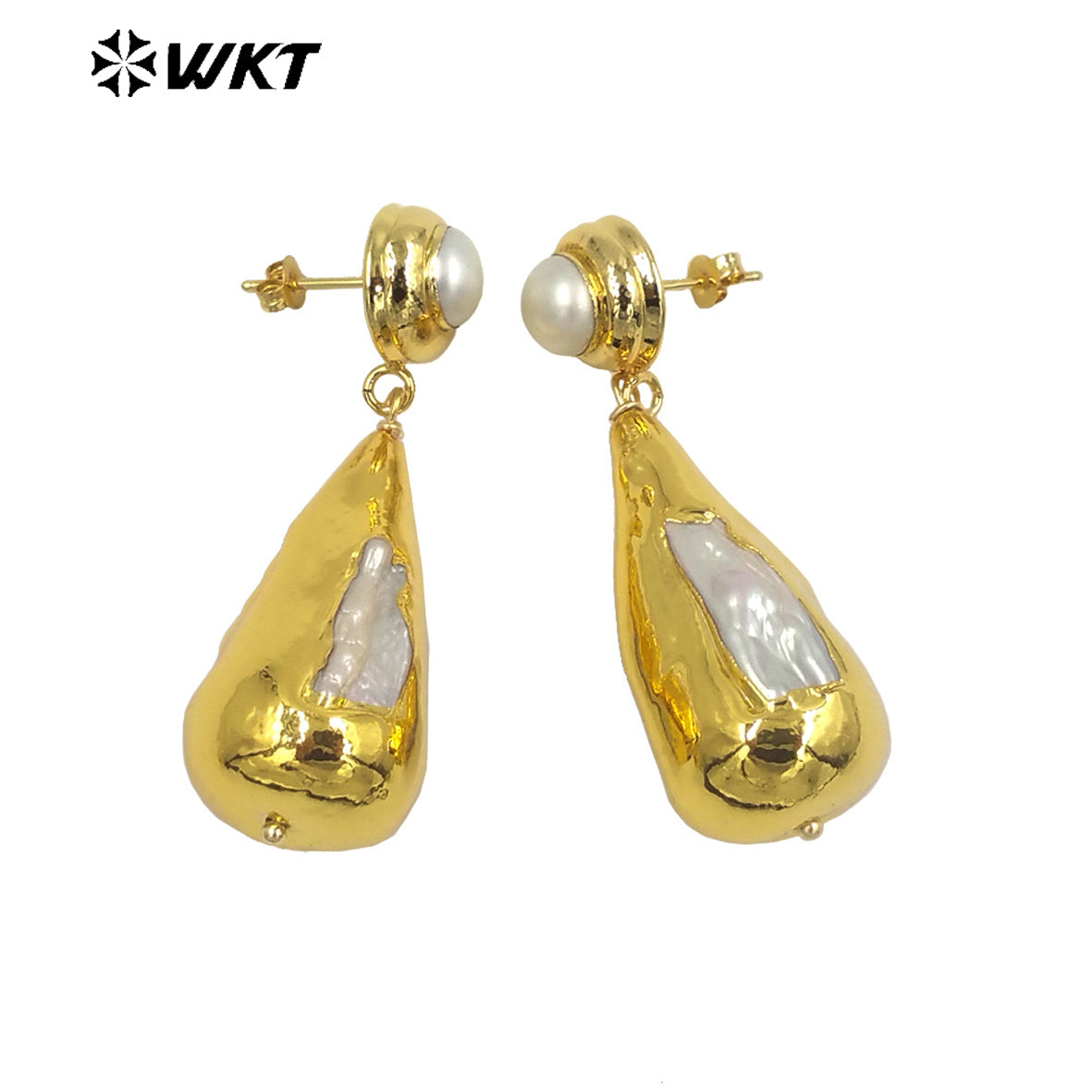 WT-MPE099 Latest Style Freshwater Pearl Drop Shaped Natural 18k Gold Plated Gift Weeding Romantic Pendant Earrings